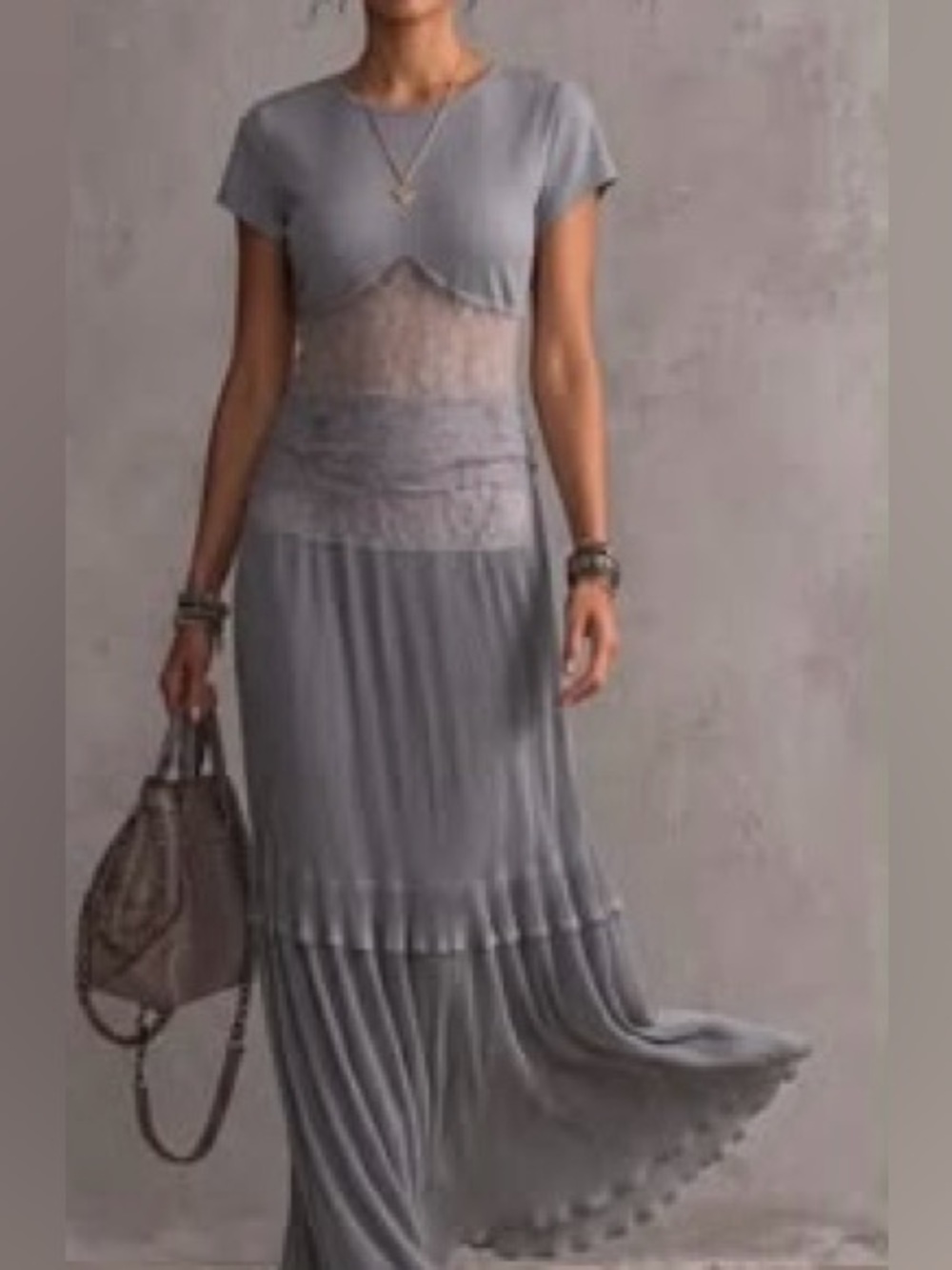 NWT ZARA Gray Matching CO ORD Skirt Set Maxi Lace Bodice Small S